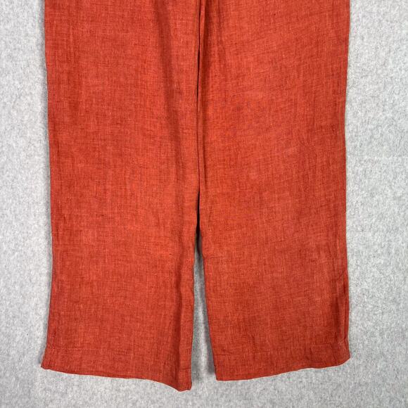 Athleta Orange Retreat Linen High Rise Wide Leg Pant Zip Pockets Size 4 - Picture 7 of 13